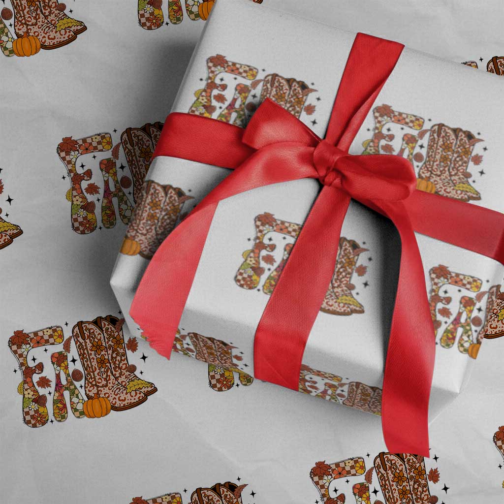 Cowboy Fall Season Thanksgiving Western Boots Pumpkin Wrapping Paper Roll TS11 White Print Your Wear