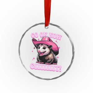 Cowboy Opossum Go On Now Git Crystal Glass Ornament Funny Possum Pink Cowgirl Hat Western Wild West - Print Your Wear