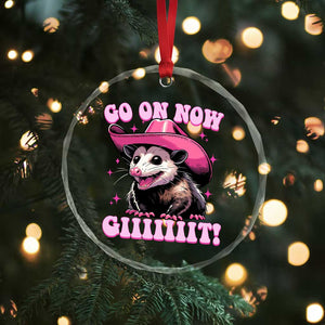 Cowboy Opossum Go On Now Git Crystal Glass Ornament Funny Possum Pink Cowgirl Hat Western Wild West - Print Your Wear