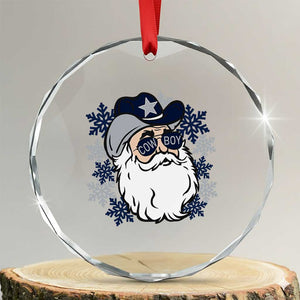 Western Cowboy Santa Christmas Crystal Glass Ornament Cool Retro Nostalgic Xmas Gift TS02 Transparent Glass 3'' Circle Print Your Wear