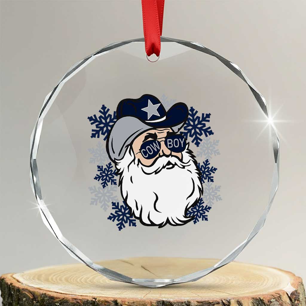 Western Cowboy Santa Christmas Crystal Glass Ornament Cool Retro Nostalgic Xmas Gift TS02 Transparent Glass 3'' Circle Print Your Wear