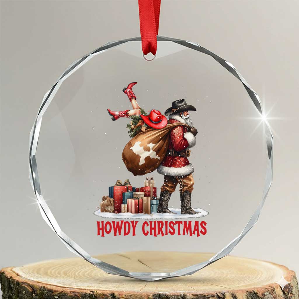 Cowboy Santa Christmas Crystal Glass Ornament Funny Western Xmas TS14 Transparent Glass 3'' Circle Print Your Wear
