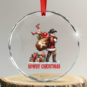 Cowboy Santa Christmas Crystal Glass Ornament Funny Western Xmas TS14 Transparent Glass 3'' Circle Print Your Wear