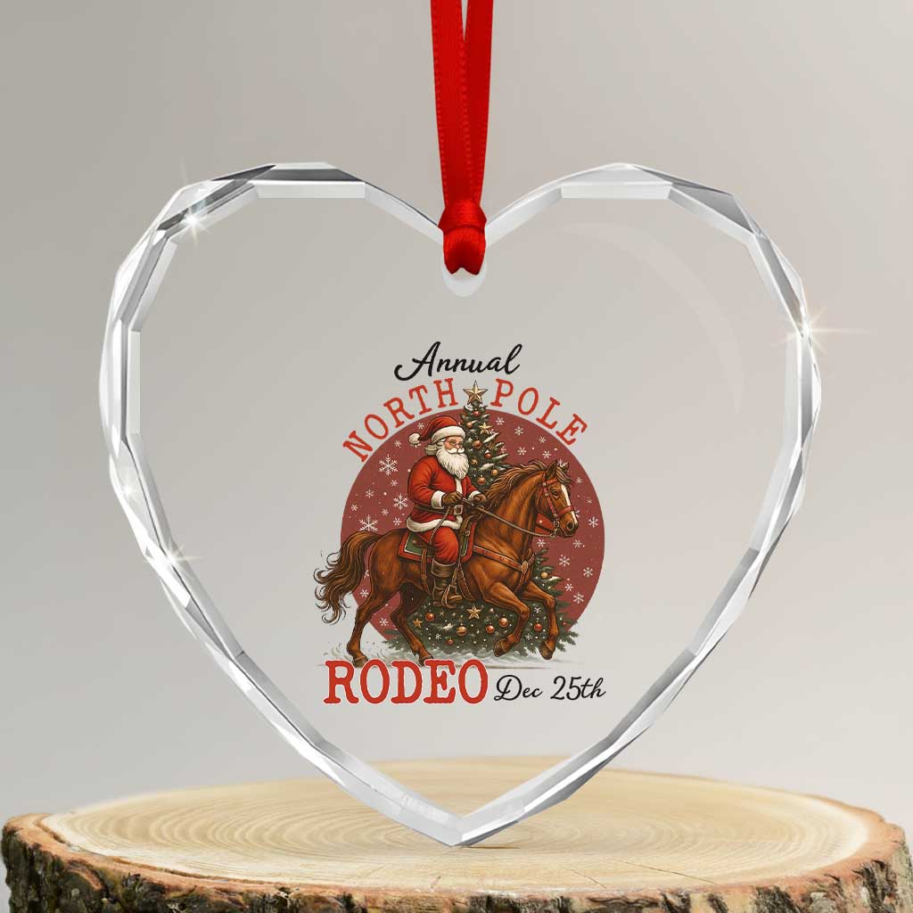 Cowboy Santa Christmas Heart Crystal Glass Ornament Annual North Pole Rodeo Dec 25th TS14 Transparent Glass 3'' Heart Print Your Wear