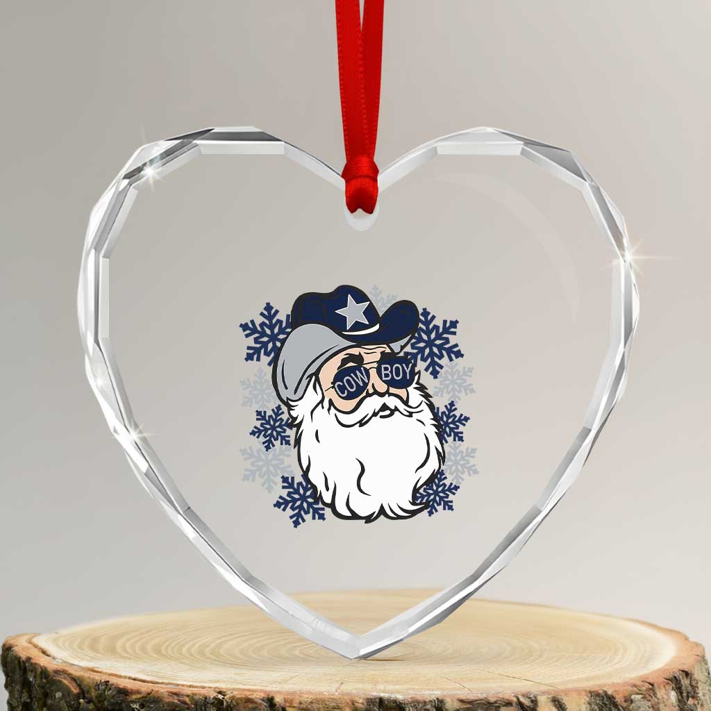 Western Cowboy Santa Christmas Heart Crystal Glass Ornament Cool Retro Nostalgic Xmas Gift TS02 Transparent Glass 3'' Heart Print Your Wear