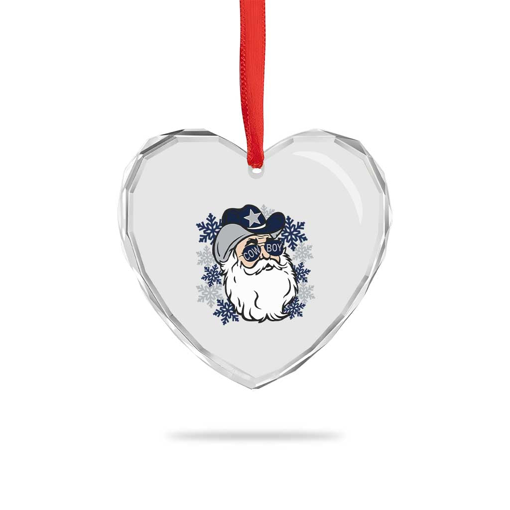 Western Cowboy Santa Christmas Heart Crystal Glass Ornament Cool Retro Nostalgic Xmas Gift TS02 Print Your Wear