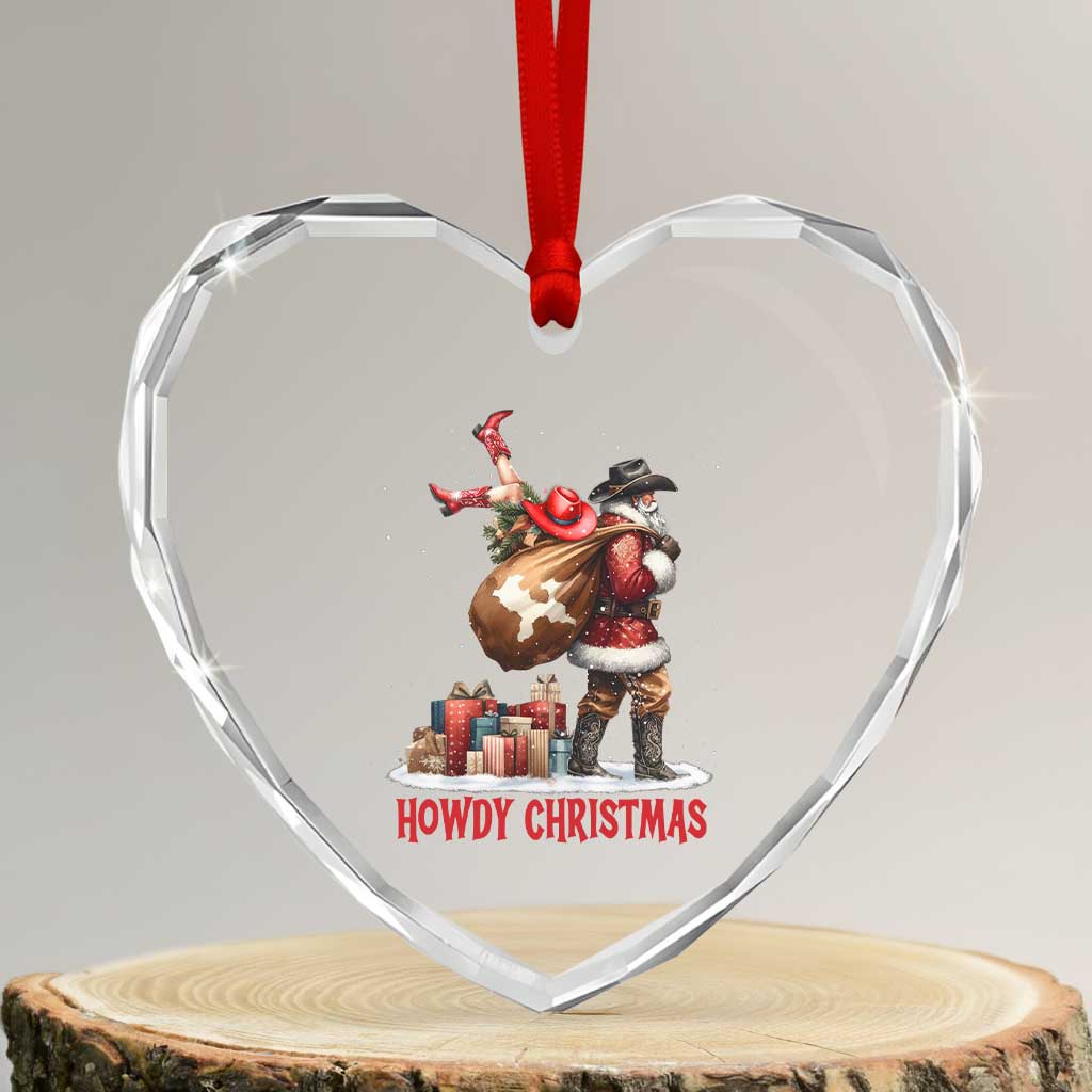 Cowboy Santa Christmas Heart Crystal Glass Ornament Funny Western Xmas TS14 Transparent Glass 3'' Heart Print Your Wear