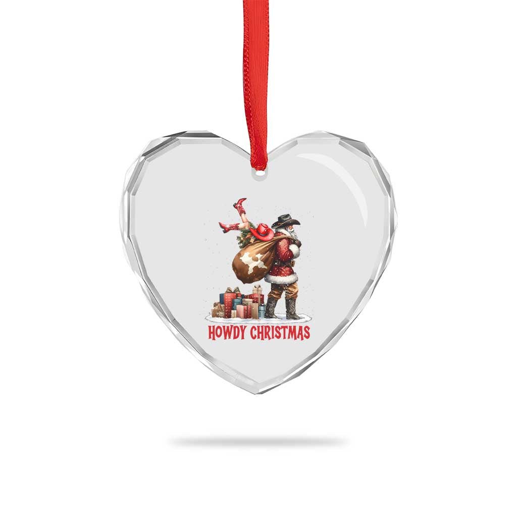 Cowboy Santa Christmas Heart Crystal Glass Ornament Funny Western Xmas TS14 Print Your Wear