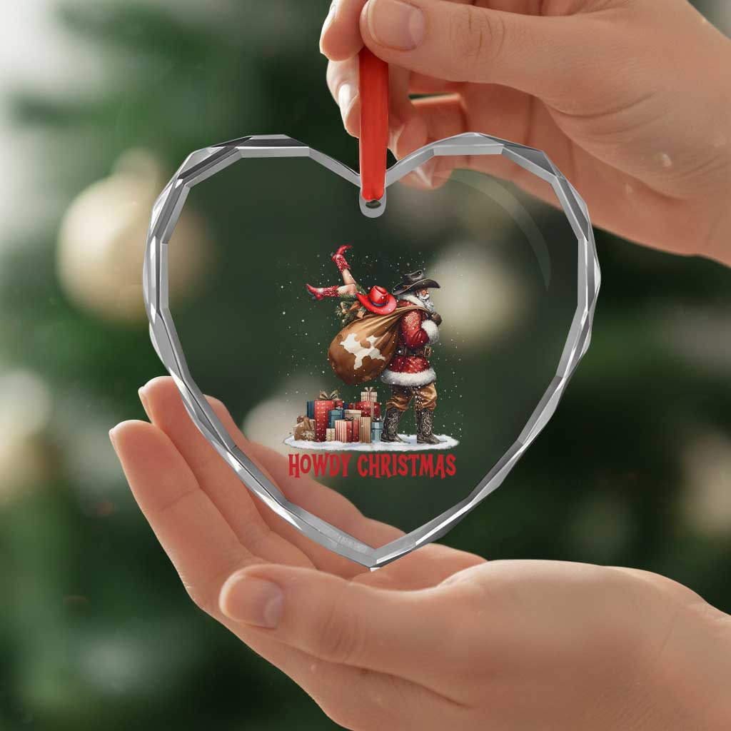 Cowboy Santa Christmas Heart Crystal Glass Ornament Funny Western Xmas TS14 Print Your Wear