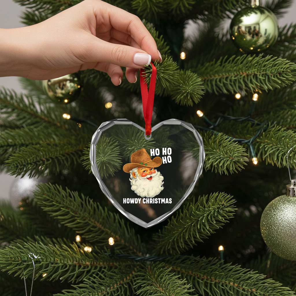 Cowboy Santa Christmas Heart Crystal Glass Ornament Ho Ho Ho Howdy Christmas TS14 Print Your Wear