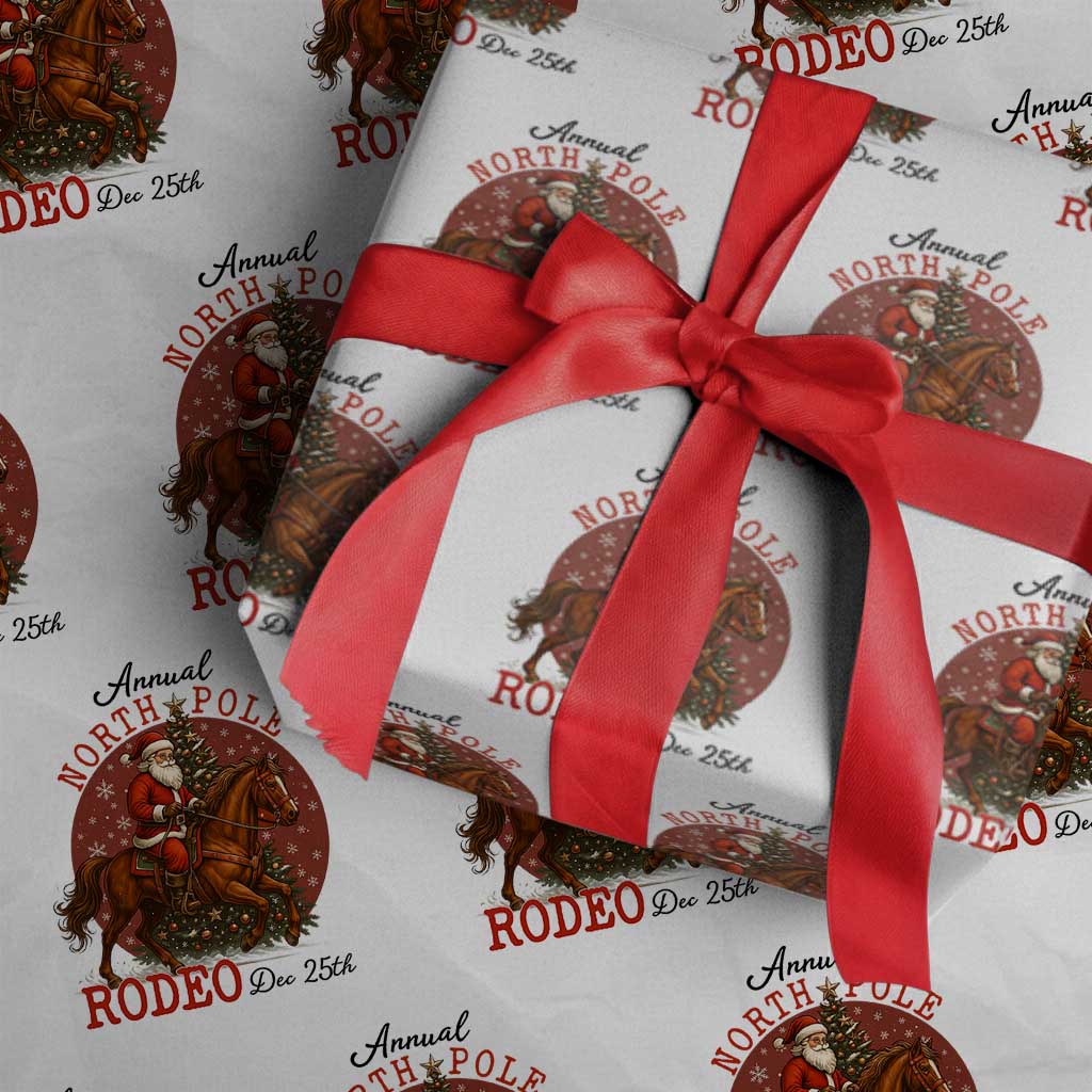 Cowboy Santa Christmas Wrapping Paper Roll Annual North Pole Rodeo Dec 25th TS14 White Print Your Wear