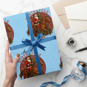 Cowboy Santa Christmas Wrapping Paper Roll Annual North Pole Rodeo Dec 25th TS14 Light Blue Print Your Wear