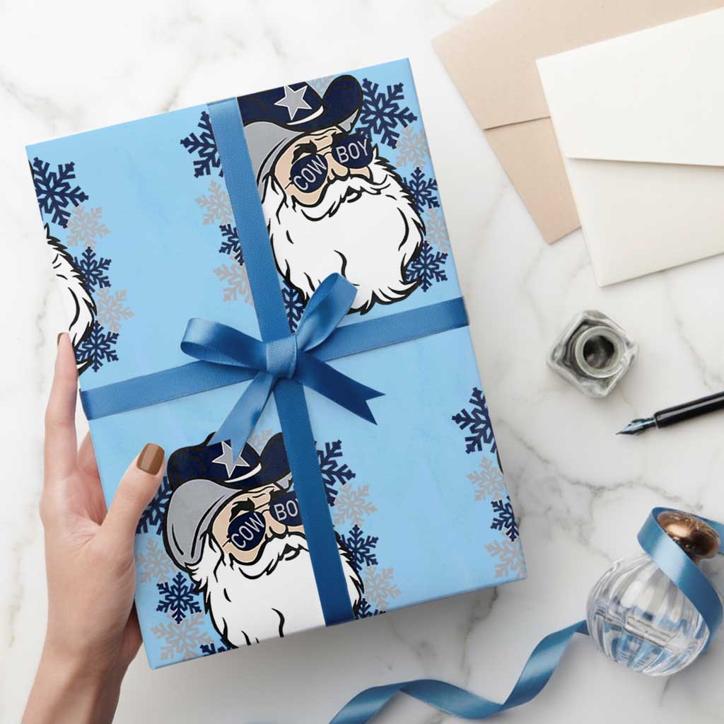 Western Cowboy Santa Christmas Wrapping Paper Roll Cool Retro Nostalgic Xmas Gift TS02 Light Blue Print Your Wear