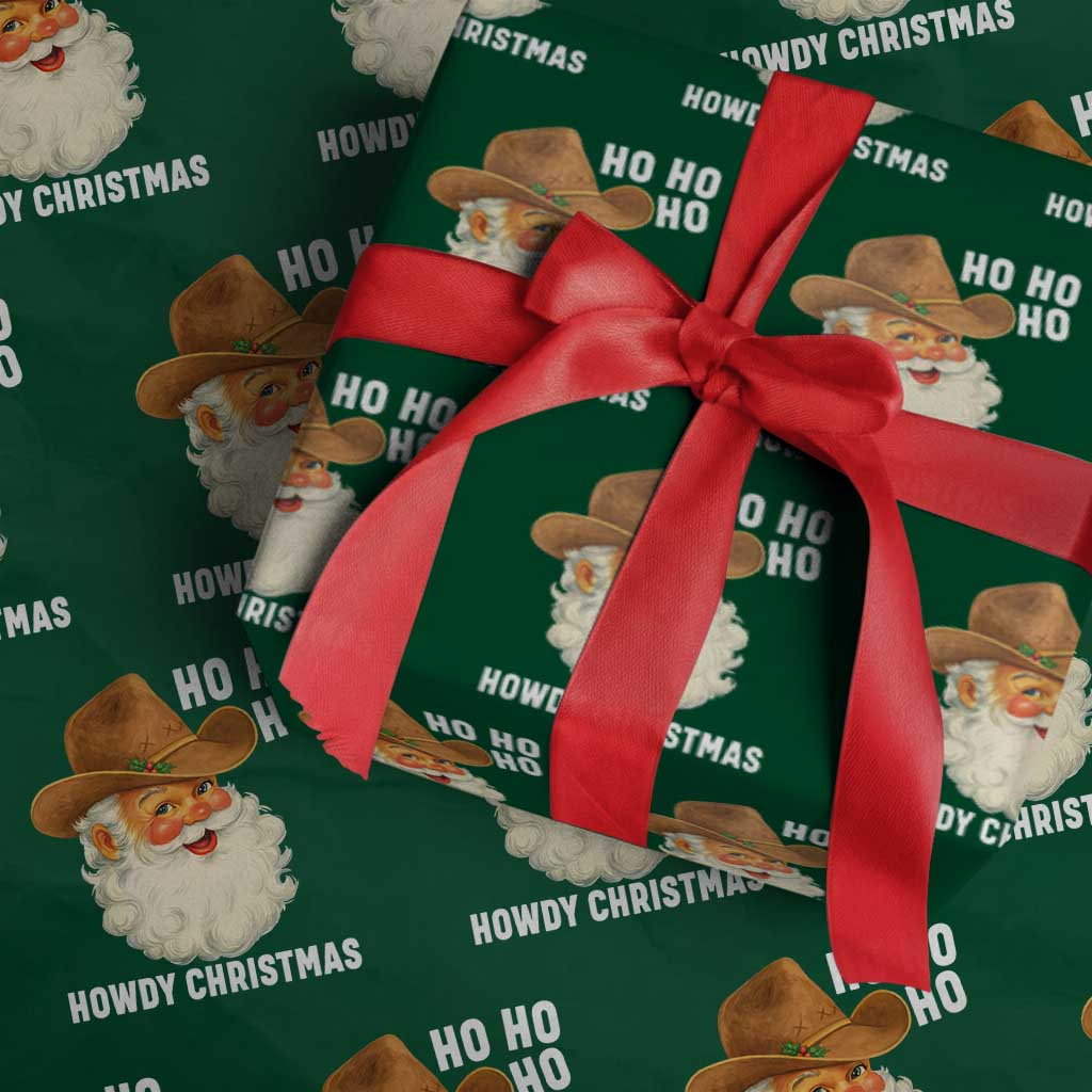 Cowboy Santa Christmas Wrapping Paper Roll Ho Ho Ho Howdy Christmas TS14 Green Print Your Wear