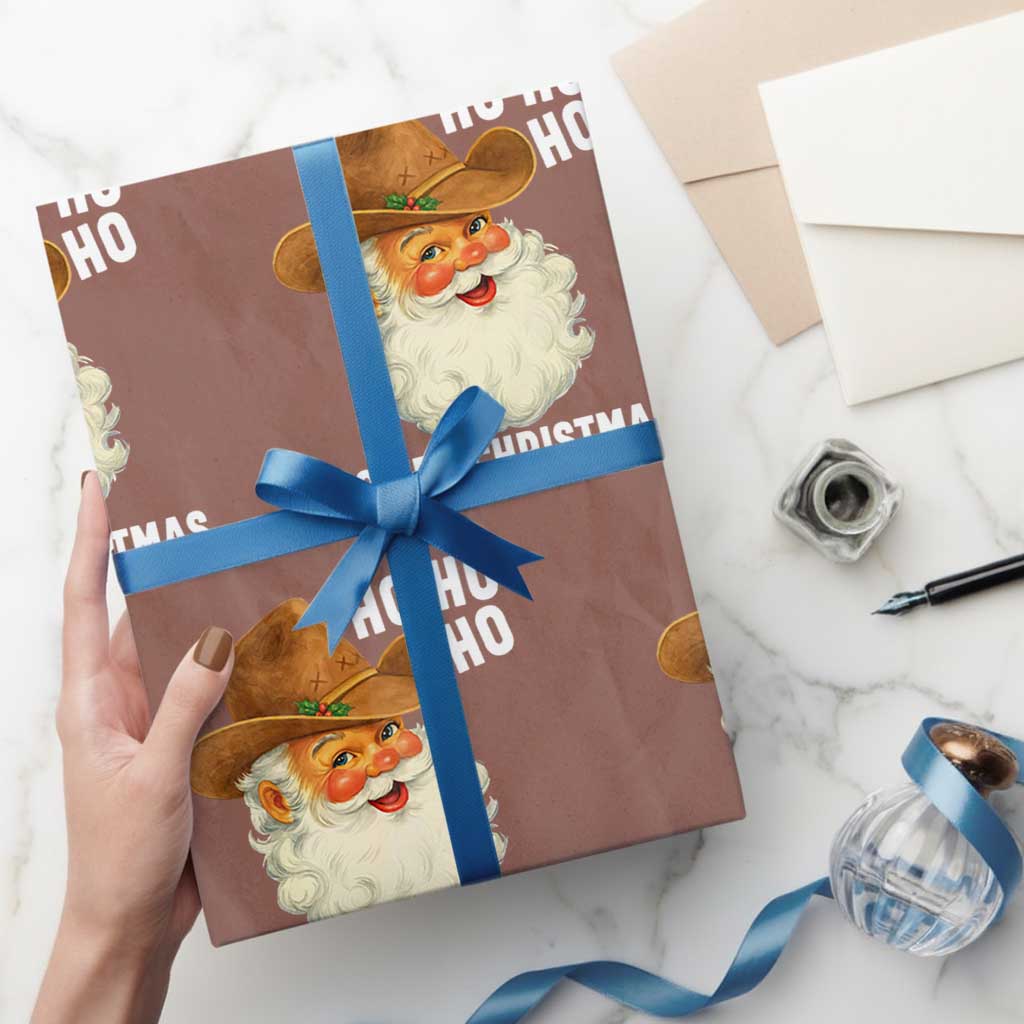 Cowboy Santa Christmas Wrapping Paper Roll Ho Ho Ho Howdy Christmas TS14 Mocha Print Your Wear