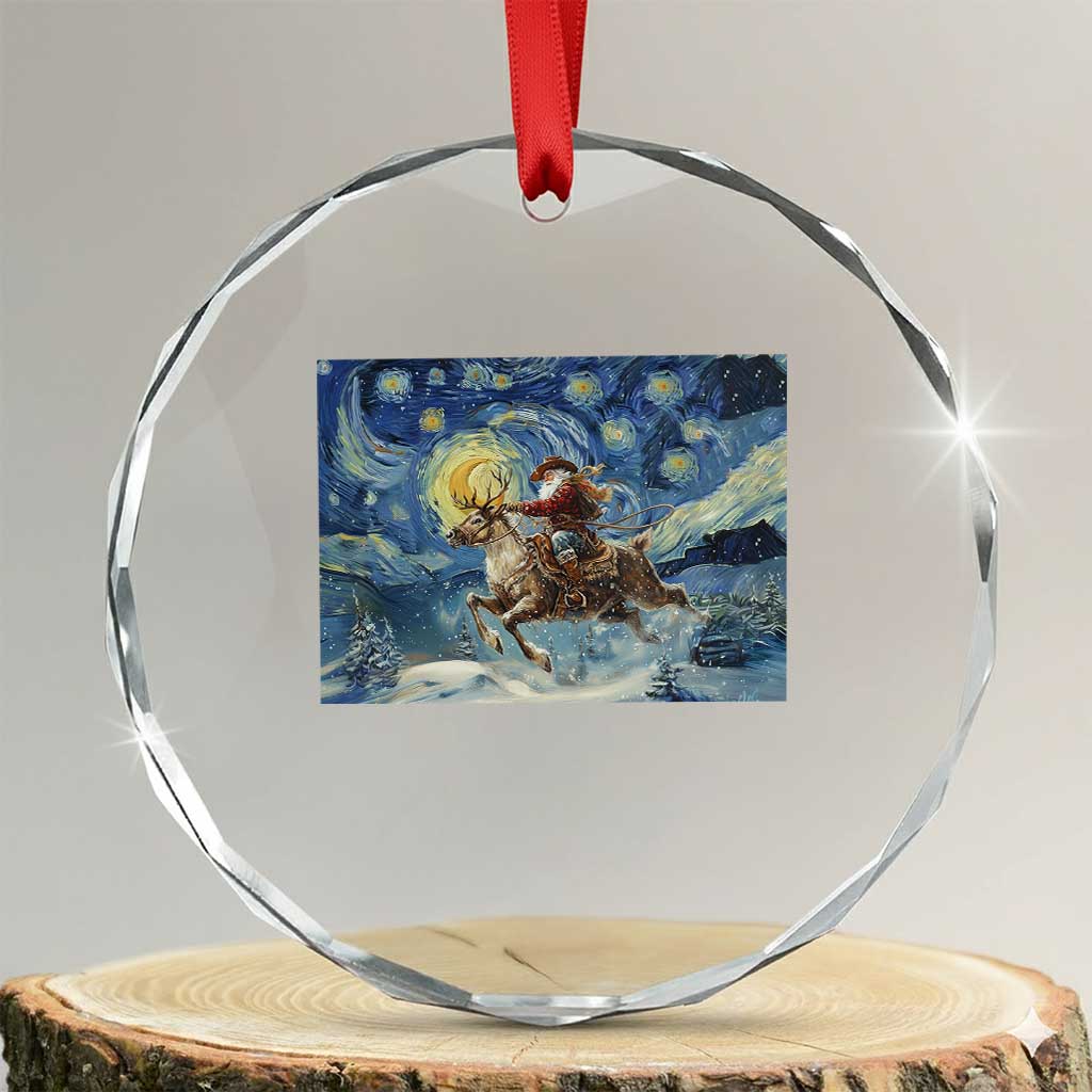 Cowboy Santa Starry Night Christmas Crystal Glass Ornament TS14 Transparent Glass 3'' Circle Print Your Wear