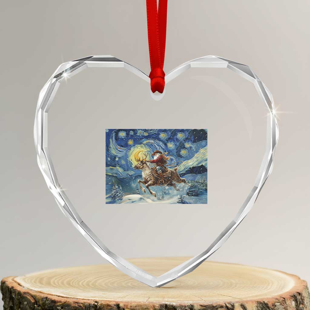 Cowboy Santa Starry Night Christmas Heart Crystal Glass Ornament TS14 Transparent Glass 3'' Heart Print Your Wear