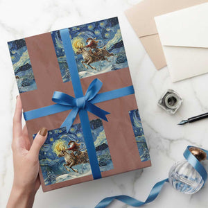 Cowboy Santa Starry Night Christmas Wrapping Paper Roll TS14 Mocha Print Your Wear