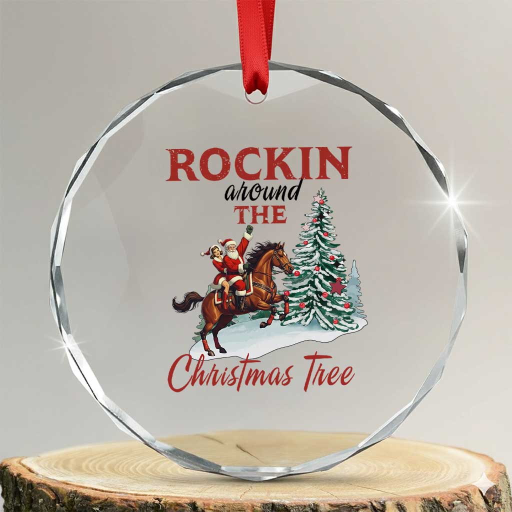 Cowboy Santa Western Christmas Crystal Glass Ornament Rockin Around The Xmas Tree TS14 Transparent Glass 3'' Circle Print Your Wear
