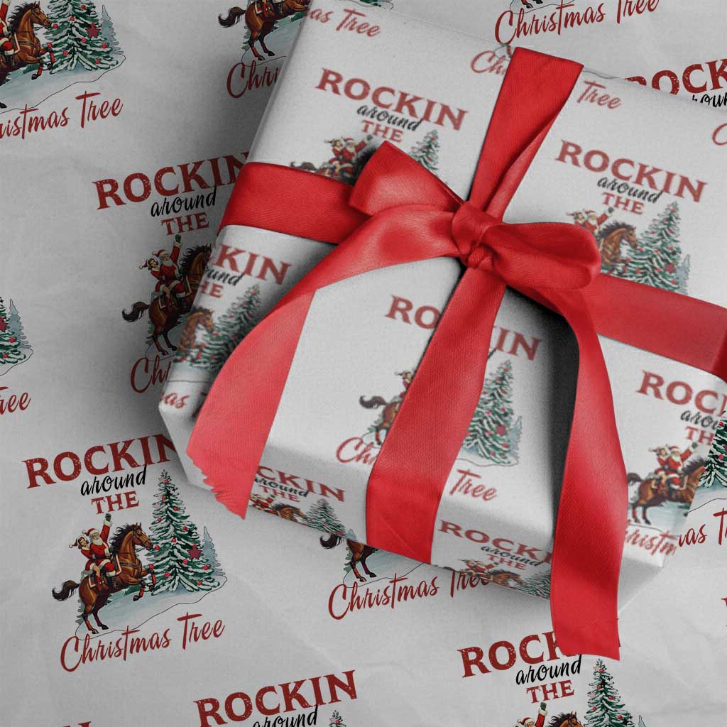 Cowboy Santa Western Christmas Wrapping Paper Roll Rockin Around The Xmas Tree TS14 White Print Your Wear