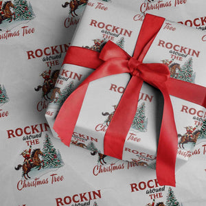 Cowboy Santa Western Christmas Wrapping Paper Roll Rockin Around The Xmas Tree TS14 White Print Your Wear