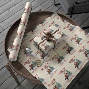 Cowboy Santa Western Christmas Wrapping Paper Roll Rockin Around The Xmas Tree TS14 Beige Print Your Wear