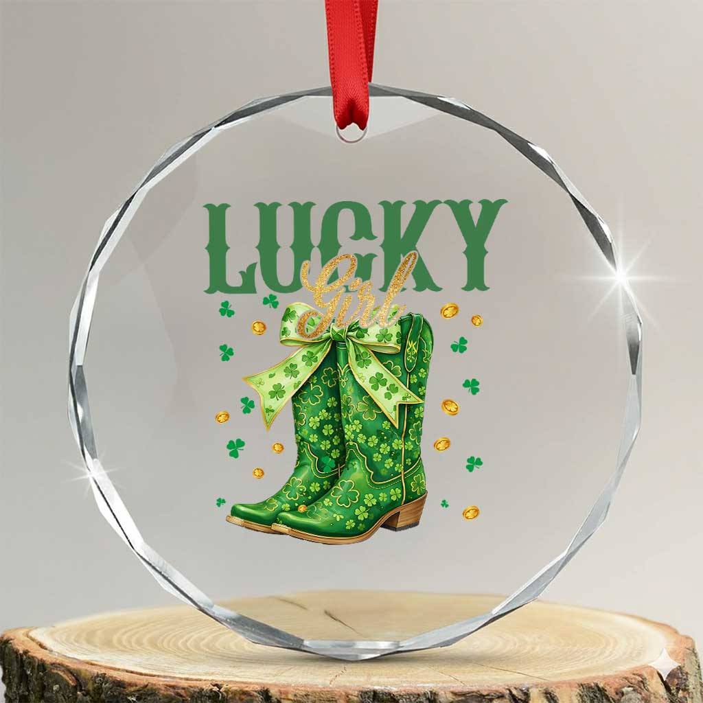Cowboy St Patrick's Day Crystal Glass Ornament Lucky Girl Boots TS14 Transparent Glass 3'' Circle Print Your Wear