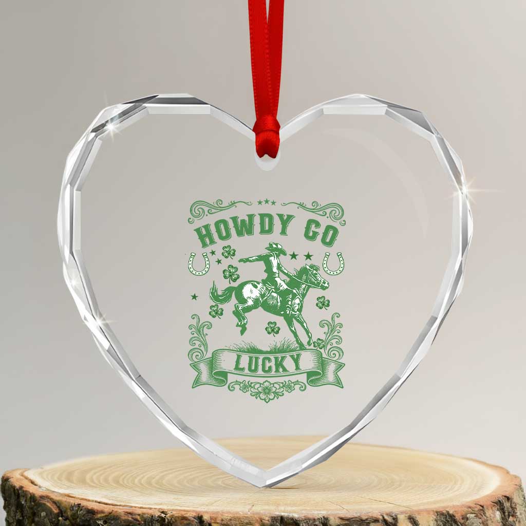 Cowboy St Patrick's Day Heart Crystal Glass Ornament Howdy Go Lucky TS14 Transparent Glass 3'' Heart Print Your Wear