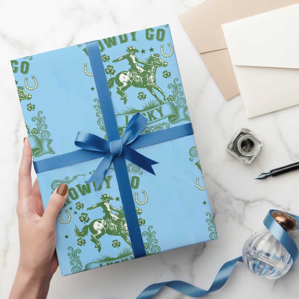 Cowboy St Patrick's Day Wrapping Paper Roll Howdy Go Lucky TS14 Light Blue Print Your Wear