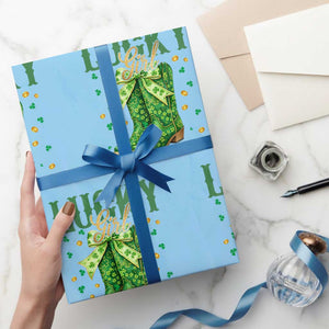 Cowboy St Patrick's Day Wrapping Paper Roll Lucky Girl Boots TS14 Light Blue Print Your Wear
