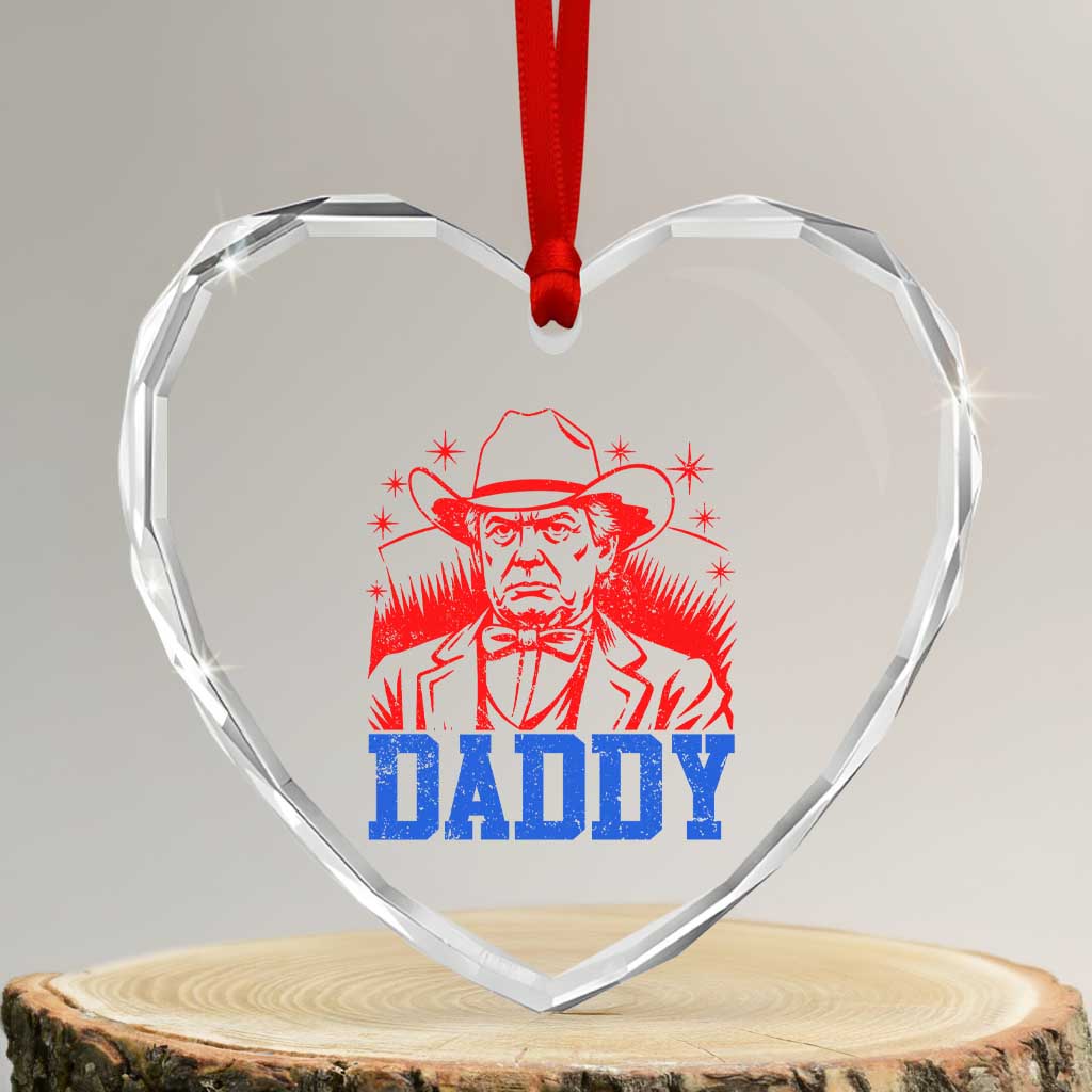 Cowboy Trump Daddy Heart Crystal Glass Ornament Western Politica Patriotic Americans TS02 Transparent Glass 3'' Heart Print Your Wear