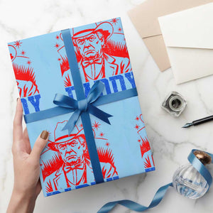 Cowboy Trump Daddy Wrapping Paper Roll Western Politica Patriotic Americans TS02 Light Blue Print Your Wear