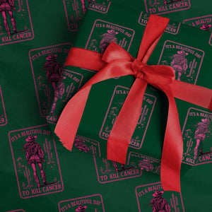 Cowgirl Breast Cancer Wrapping Paper Roll Beautiful Day To Kill Cancer Vintage Western Pink TS10 Green Print Your Wear