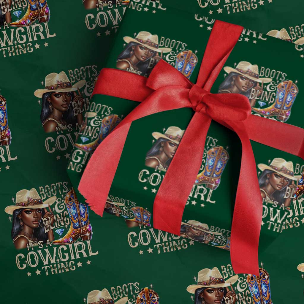 Cowgirl Wrapping Paper Roll Boots & Bling Its A Cowgirl Thing Melanin Rodeo TS10 Green Print Your Wear