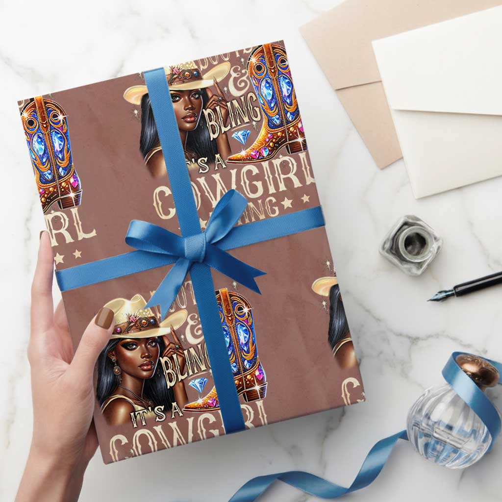 Cowgirl Wrapping Paper Roll Boots & Bling Its A Cowgirl Thing Melanin Rodeo TS10 Mocha Print Your Wear