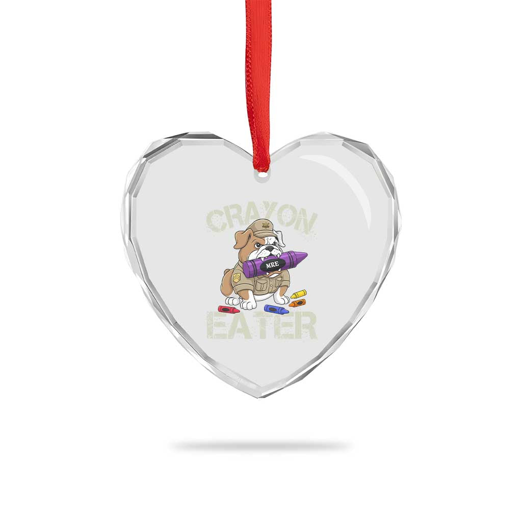 Crayon Eater Bulldog Heart Crystal Glass Ornament Funny Military Gift with Combat Pup and MRE Crayon TS02 Print Your Wear