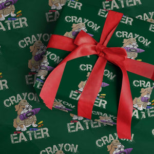 Crayon Eater Bulldog Wrapping Paper Roll Funny Military Gift with Combat Pup and MRE Crayon TS02 Green Print Your Wear
