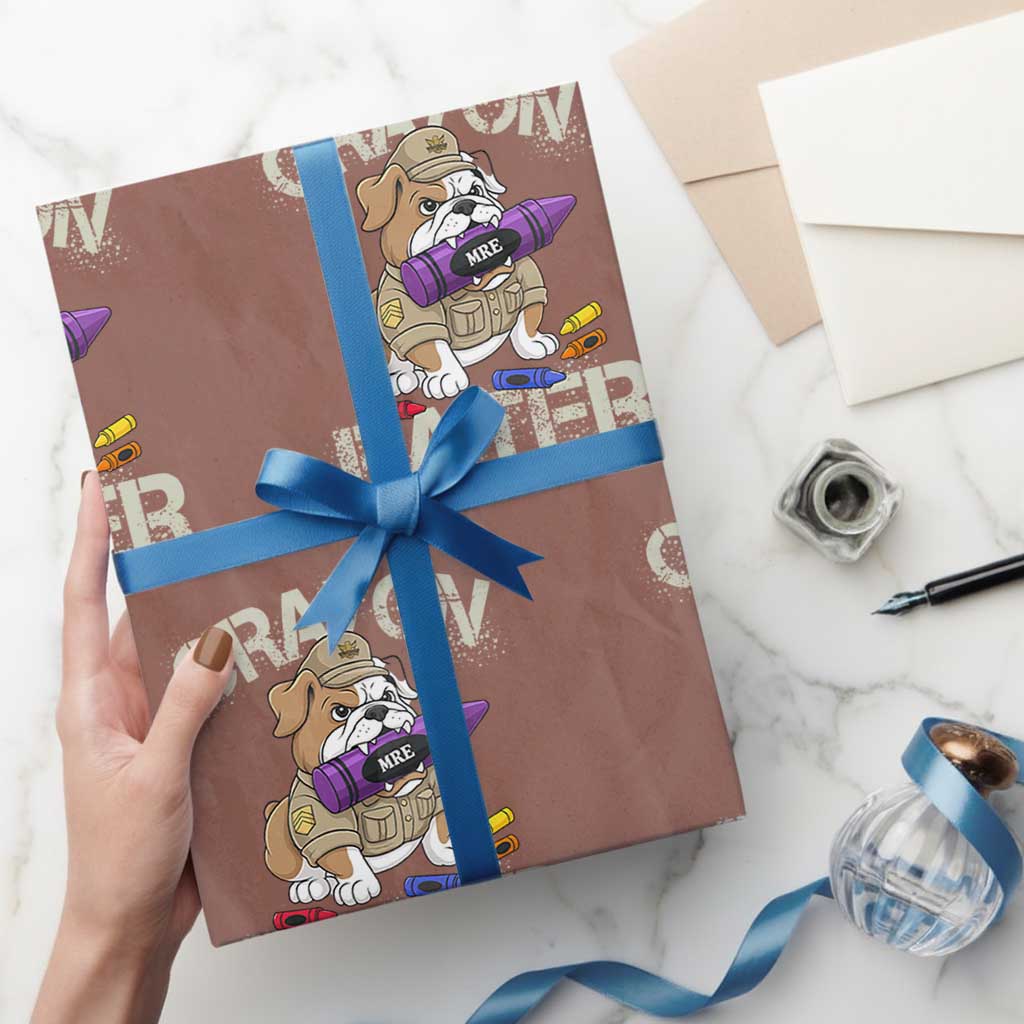 Crayon Eater Bulldog Wrapping Paper Roll Funny Military Gift with Combat Pup and MRE Crayon TS02 Mocha Print Your Wear