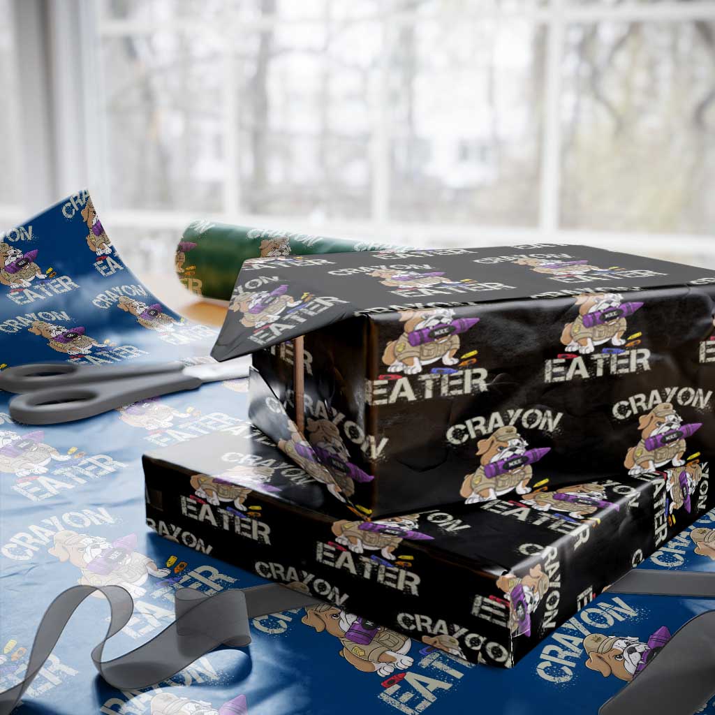 Crayon Eater Bulldog Wrapping Paper Roll Funny Military Gift with Combat Pup and MRE Crayon TS02 Black Print Your Wear