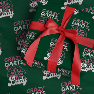 Crazy Darts Lady Bullseye Dart Shooting Wrapping Paper Roll Female Dartist Gift TS12 Green Print Your Wear