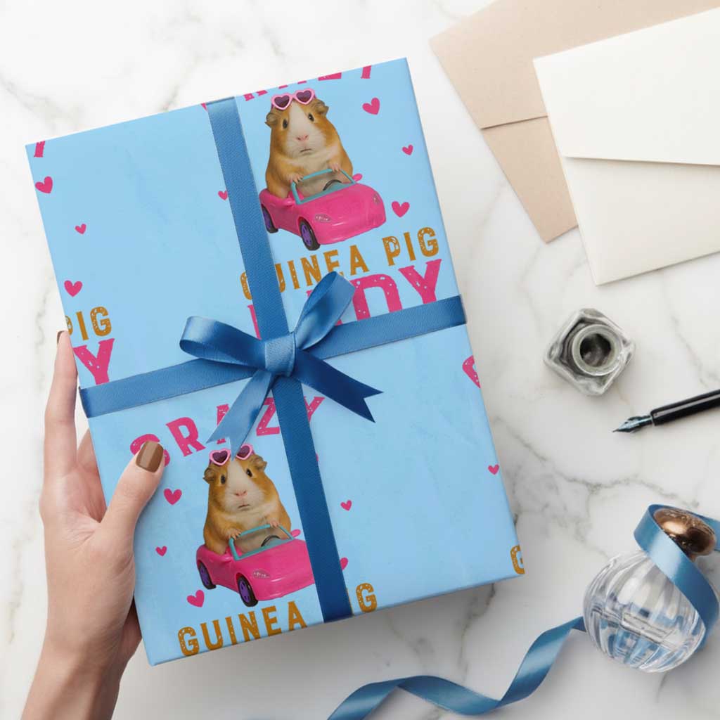 Crazy Guinea Pig Lady Wrapping Paper Roll Funny Pet Lover Gift TS12 Light Blue Print Your Wear