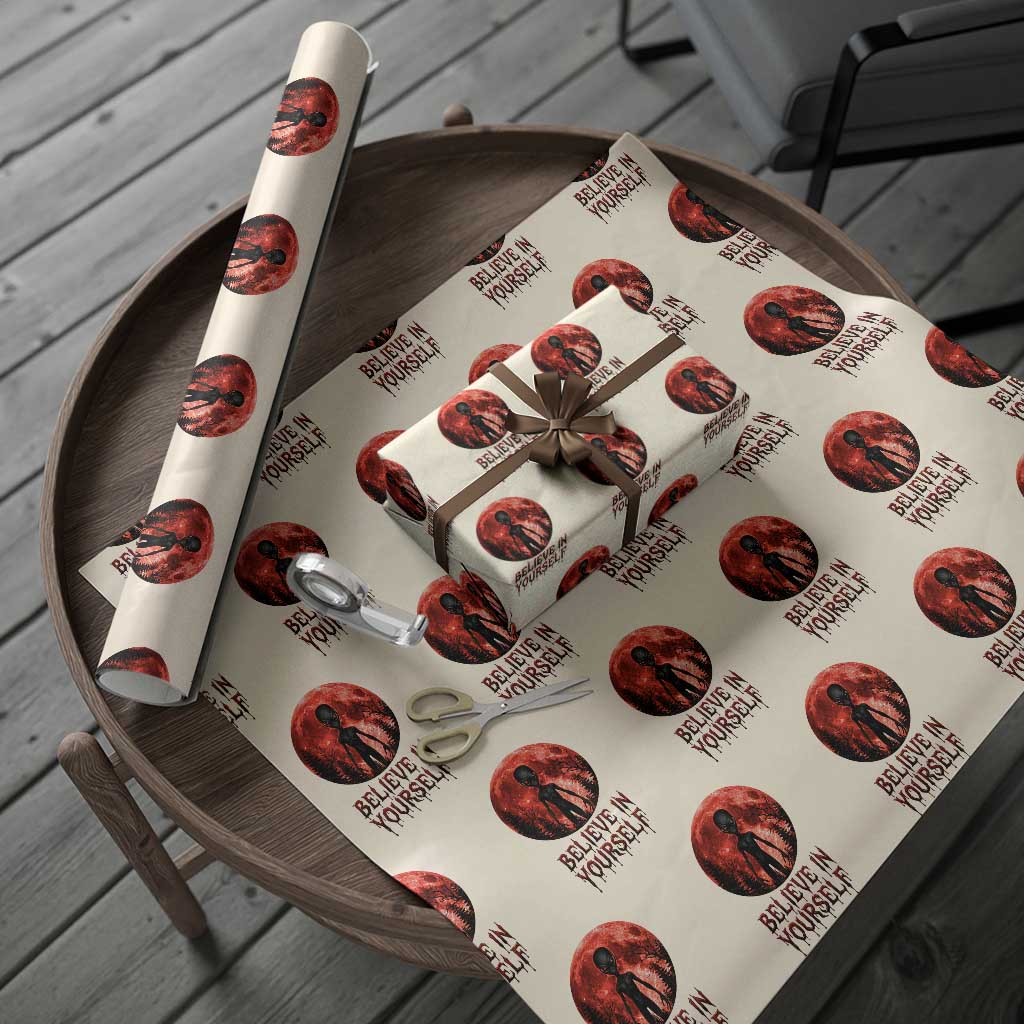 Creepy Alien Believe In Yourself Wrapping Paper Roll Funny Blood Moon Sci-Fi Horror Graphic TS02 Beige Print Your Wear