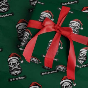 Creepy Christmas Skull Wrapping Paper Roll Ho Ho Ho Horror Santa Gothic Holiday TS02 Green Print Your Wear