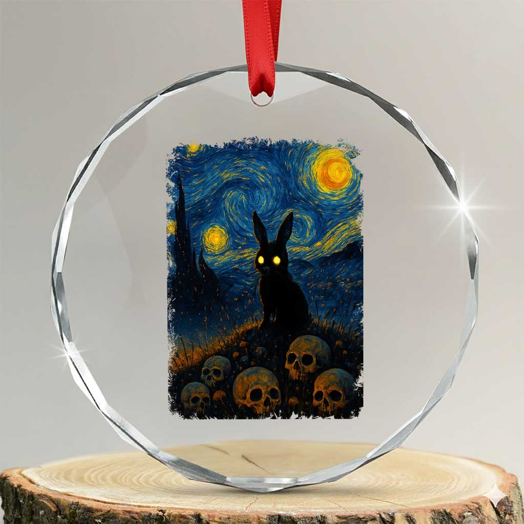 Creepy Cute Bunny Rabbits Crystal Glass Ornament Alt Goth Grunge Dark Horror Starry Night Van Gogh Aesthetic TS10 Transparent Glass 3'' Circle Print Your Wear
