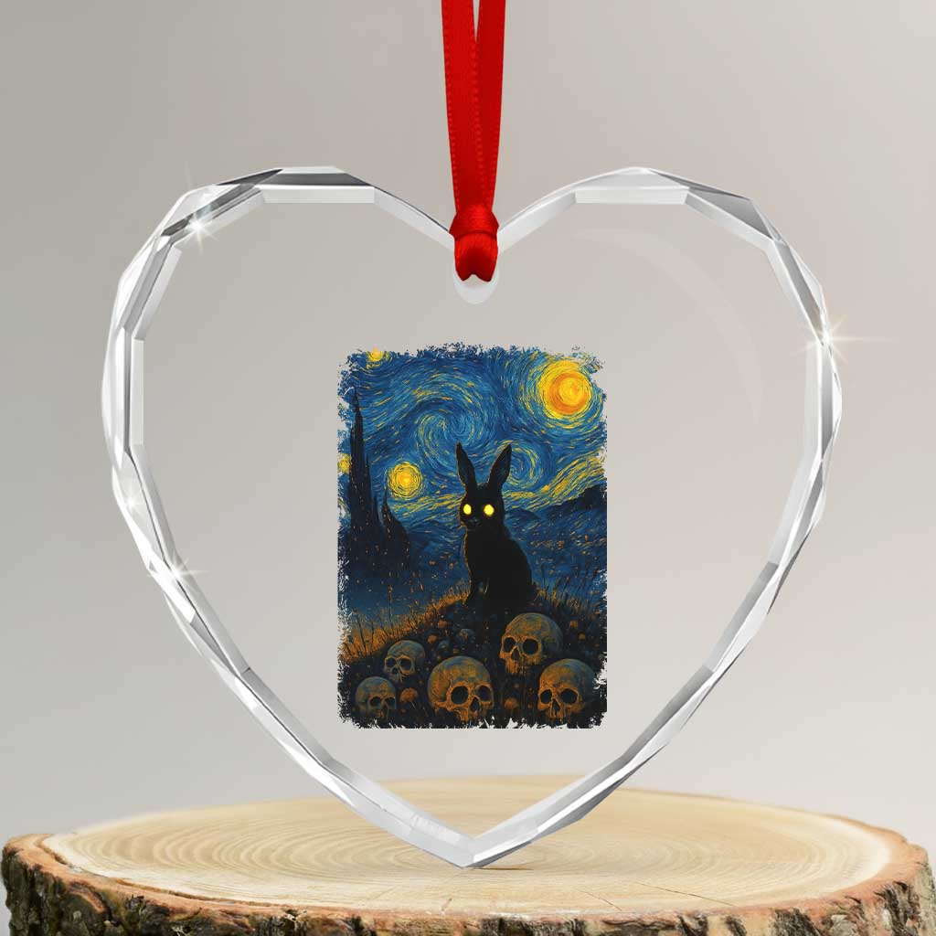 Creepy Cute Bunny Rabbits Heart Crystal Glass Ornament Alt Goth Grunge Dark Horror Starry Night Van Gogh Aesthetic TS10 Transparent Glass 3'' Heart Print Your Wear