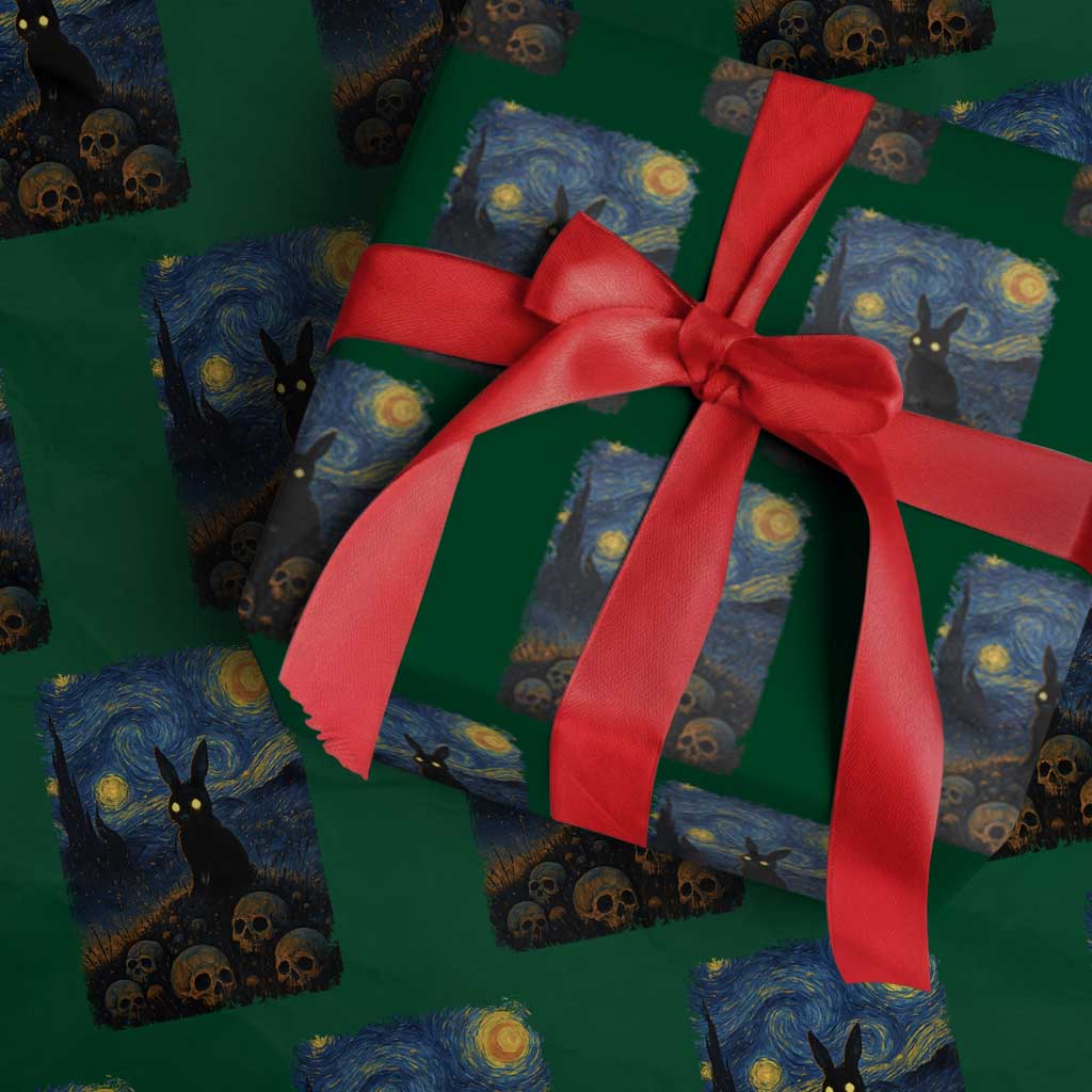 Creepy Cute Bunny Rabbits Wrapping Paper Roll Alt Goth Grunge Dark Horror Starry Night Van Gogh Aesthetic TS10 Green Print Your Wear