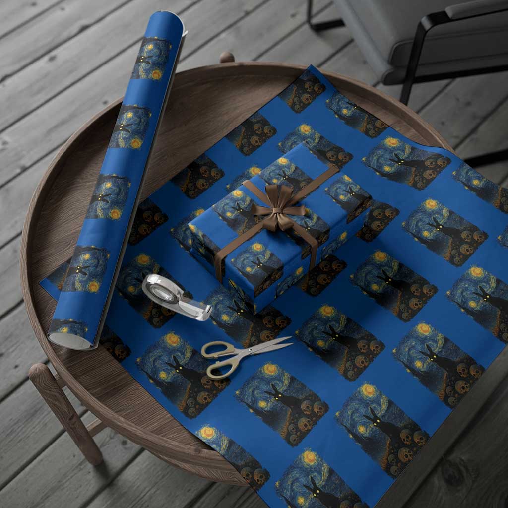 Creepy Cute Bunny Rabbits Wrapping Paper Roll Alt Goth Grunge Dark Horror Starry Night Van Gogh Aesthetic TS10 Blue Print Your Wear