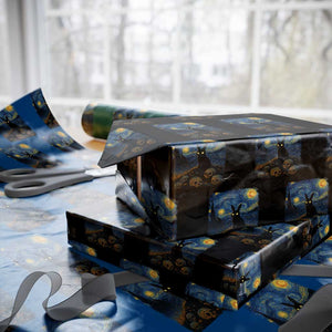 Creepy Cute Bunny Rabbits Wrapping Paper Roll Alt Goth Grunge Dark Horror Starry Night Van Gogh Aesthetic TS10 Black Print Your Wear