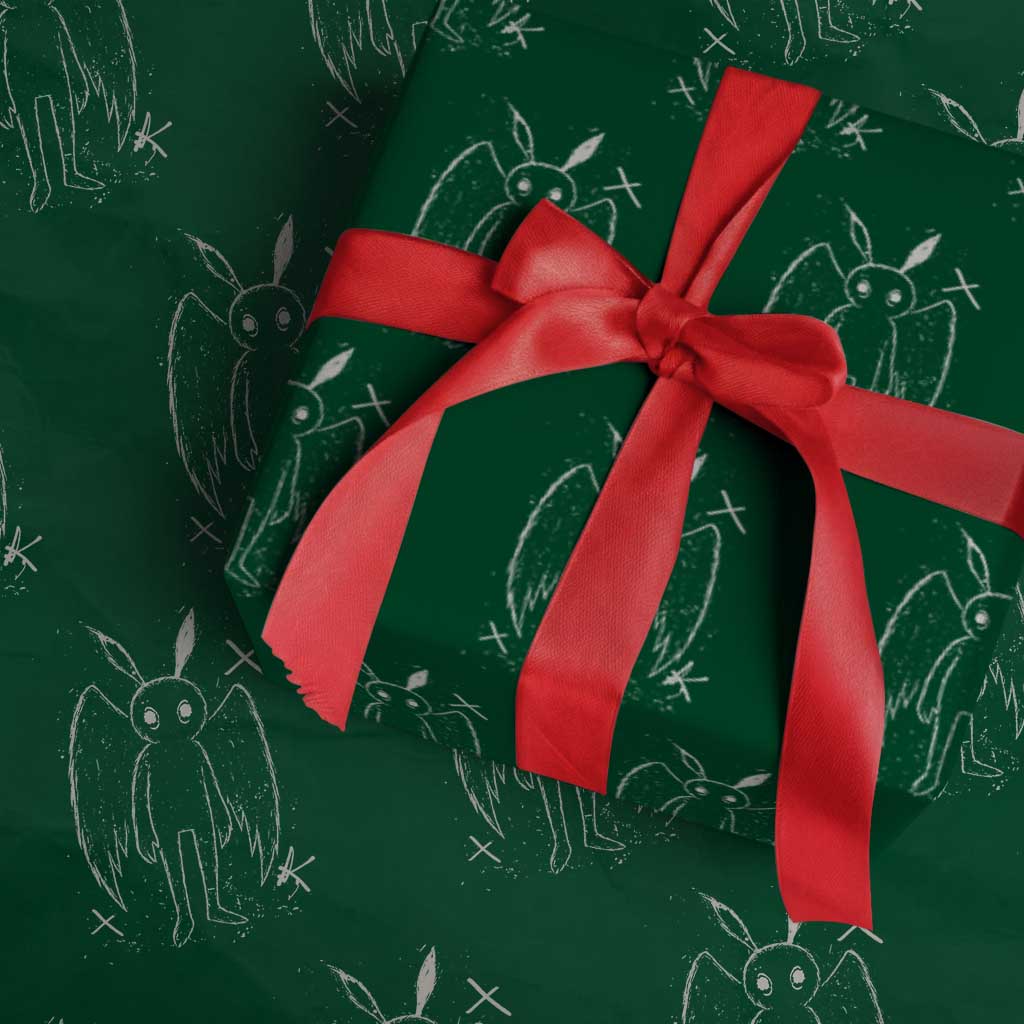 Creepy Cute Mothman Wrapping Paper Roll Alt Goth Grunge Horror Aesthetic Cryptid TS10 Green Print Your Wear