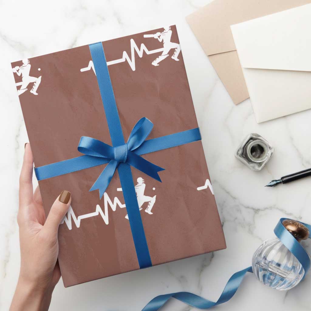 Cricket Player Wrapping Paper Roll Cricket Heartbeat Batsman TS10 Mocha Print Your Wear